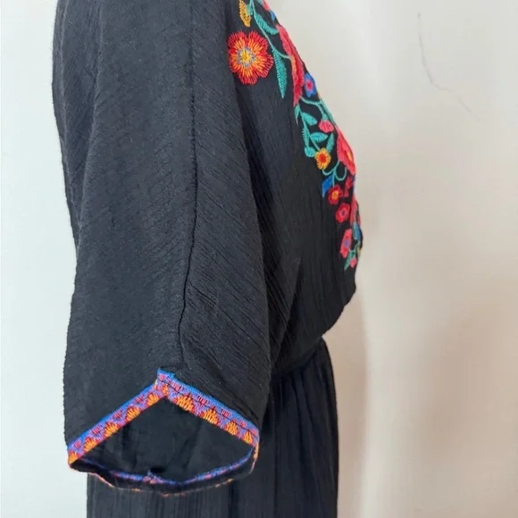 Umgee Black Embroidered Boho Midi Dress – Size M - Picture 6 of 7